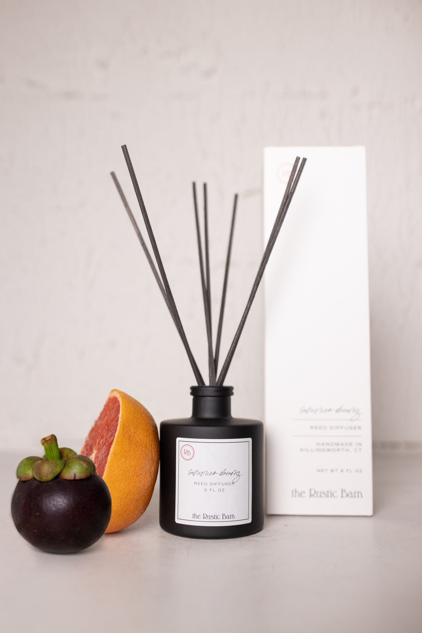 grapefruit and mangosteen hand-poured reed diffuser at the rustic barn in Killingworth ct