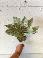 green fabric tweed poinsettia pick with glitter at The Rustic Barn in Killingworth CT