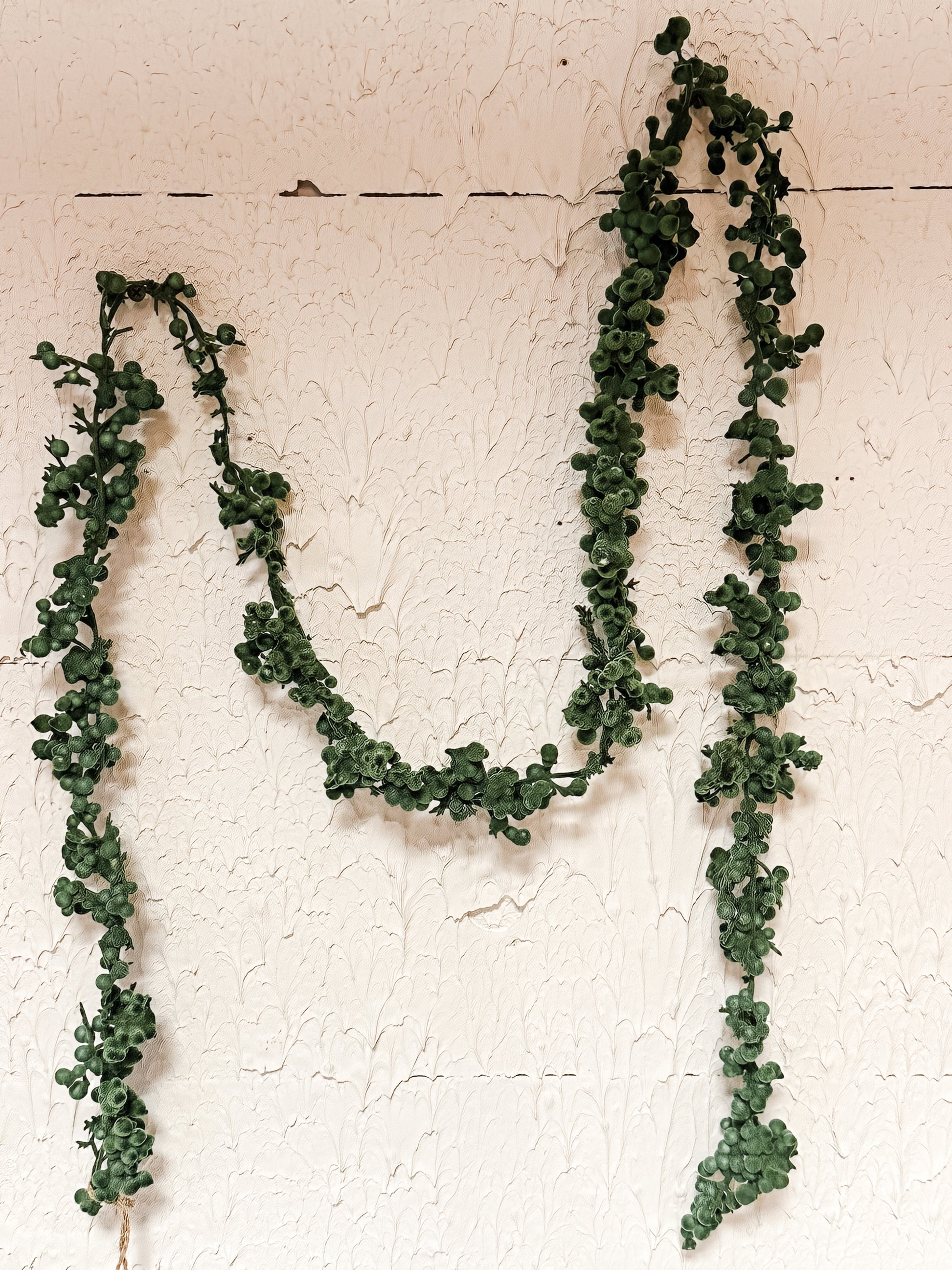green flocked foam ball garland at The Rustic Barn in Killingworth CT