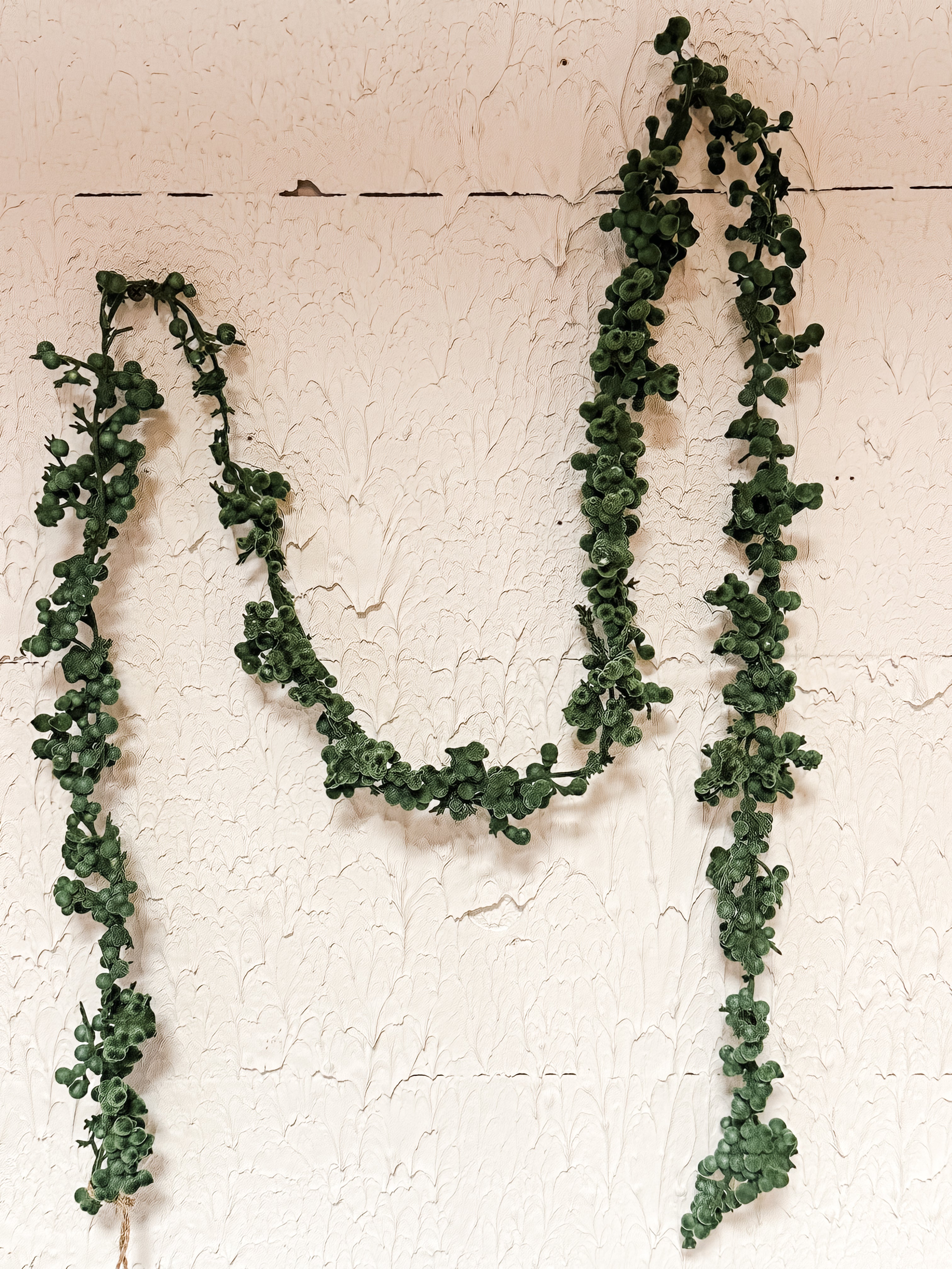 green flocked foam ball garland at The Rustic Barn in Killingworth CT