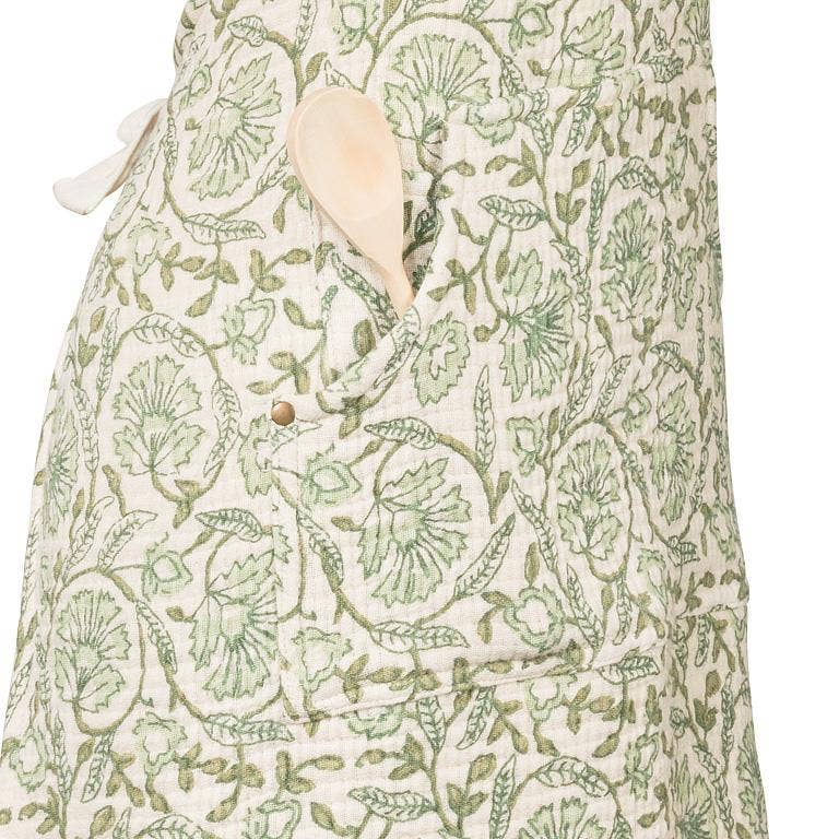 green floral cotton apron at the rustic barn in killingworth ct