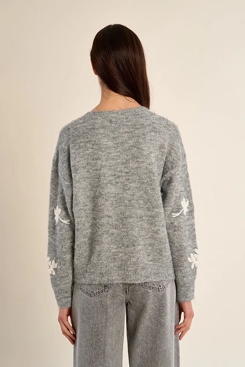 grey and white floral knitted cardigan at the rustic barn in killingworth ct