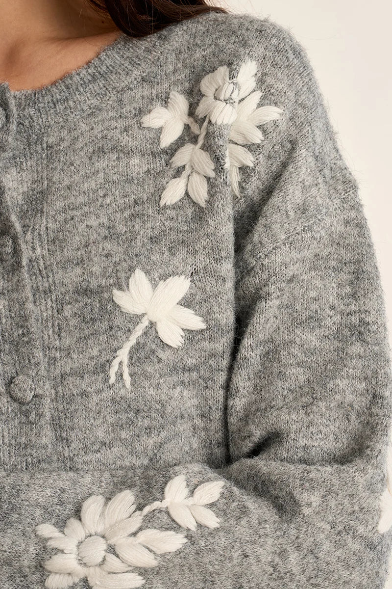grey and white floral knitted cardigan at the rustic barn in killingworth ct