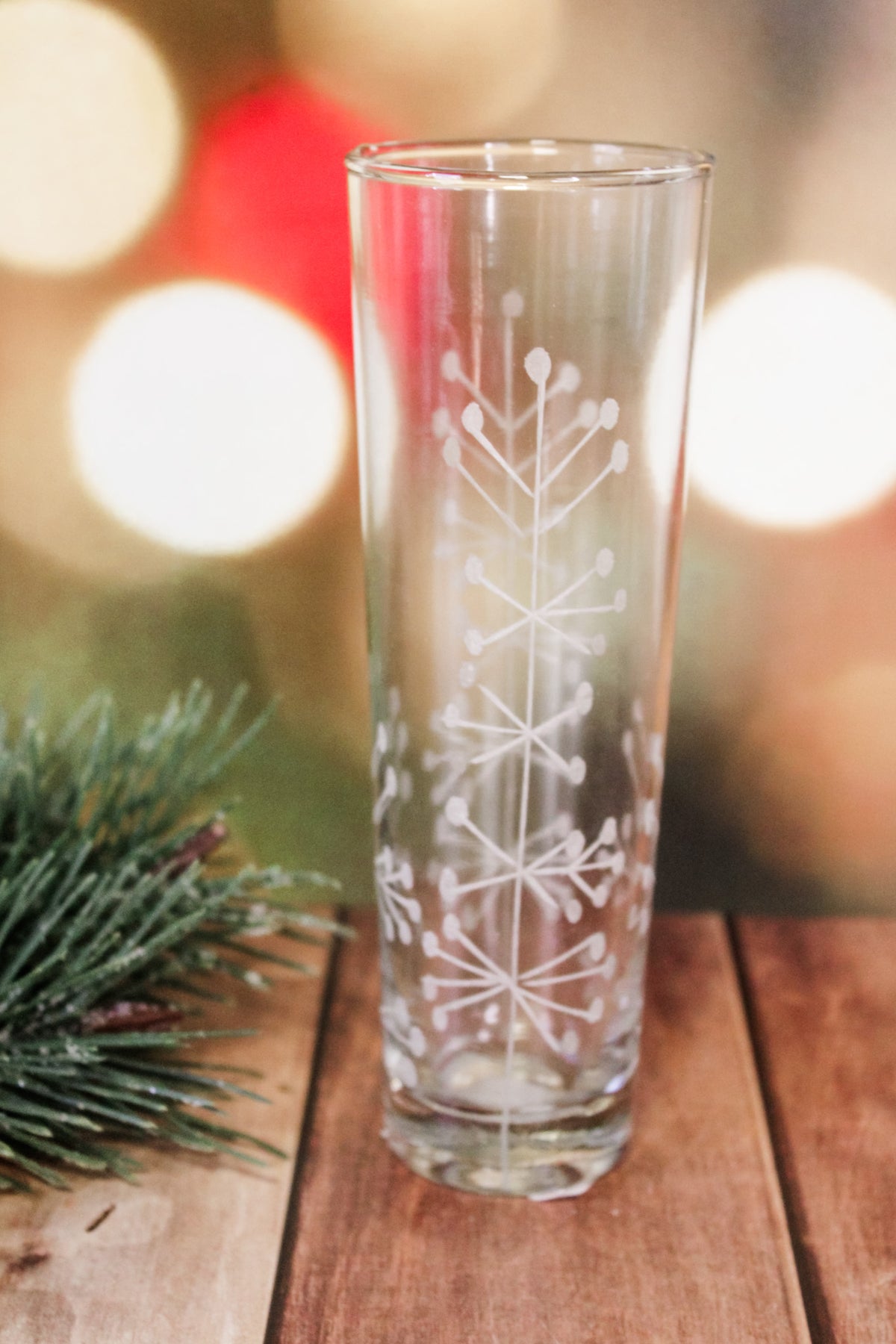 Highball glasses hand blown glasses with etched florals white for christmas and holiday hosting for the home for sale at the rustic barn in killingworth, CT