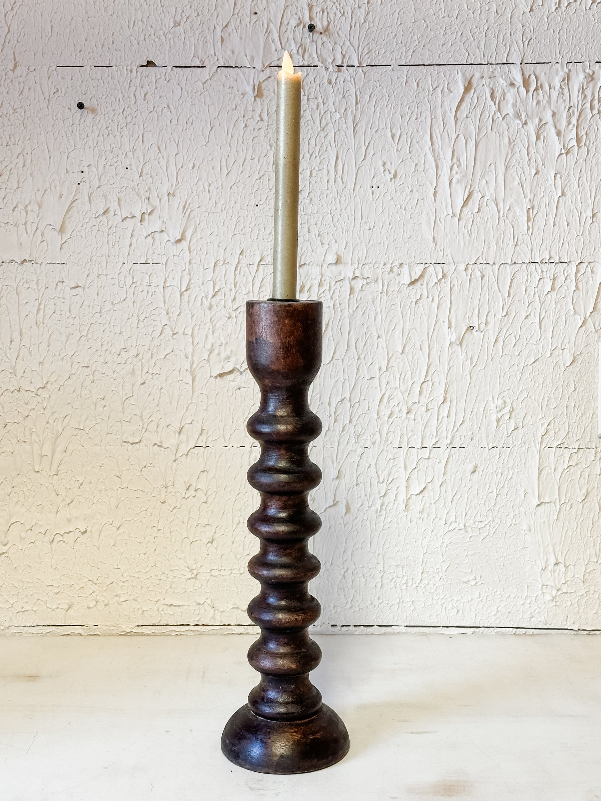 hand-carved mango wood taper holders at The Rustic Barn in Killingworth CT