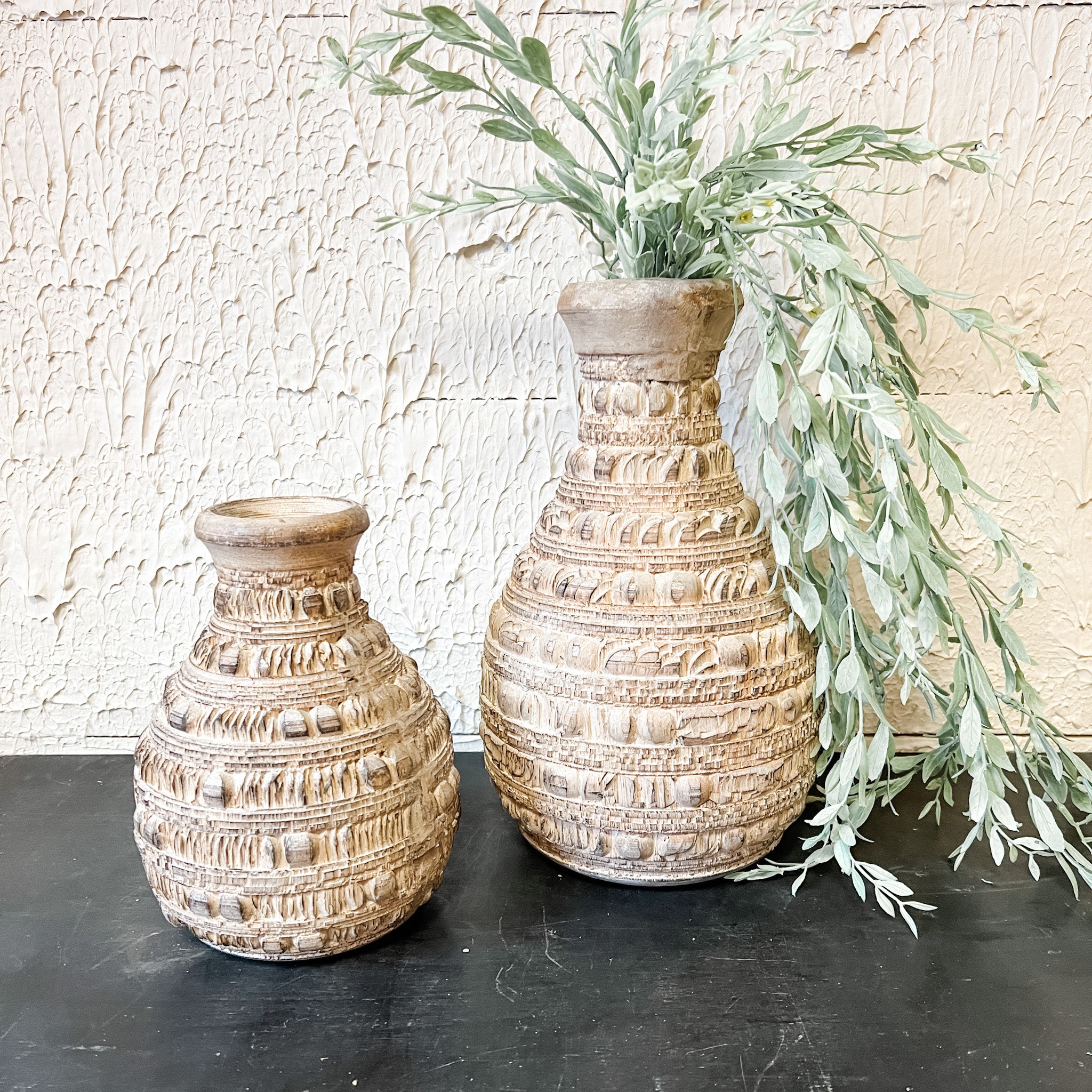 Carved Wood Vases, 2 Sizes