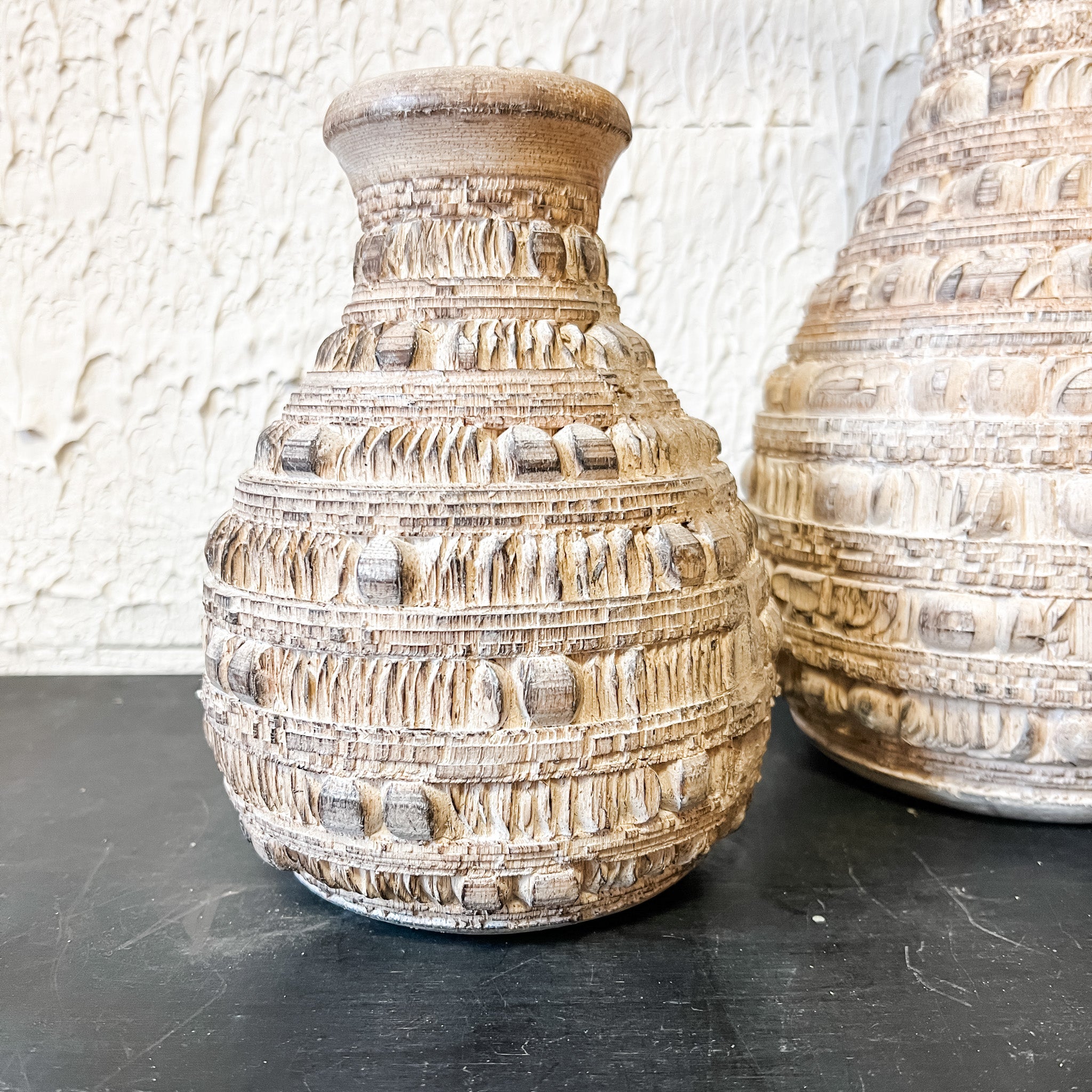 Carved Wood Vases, 2 Sizes