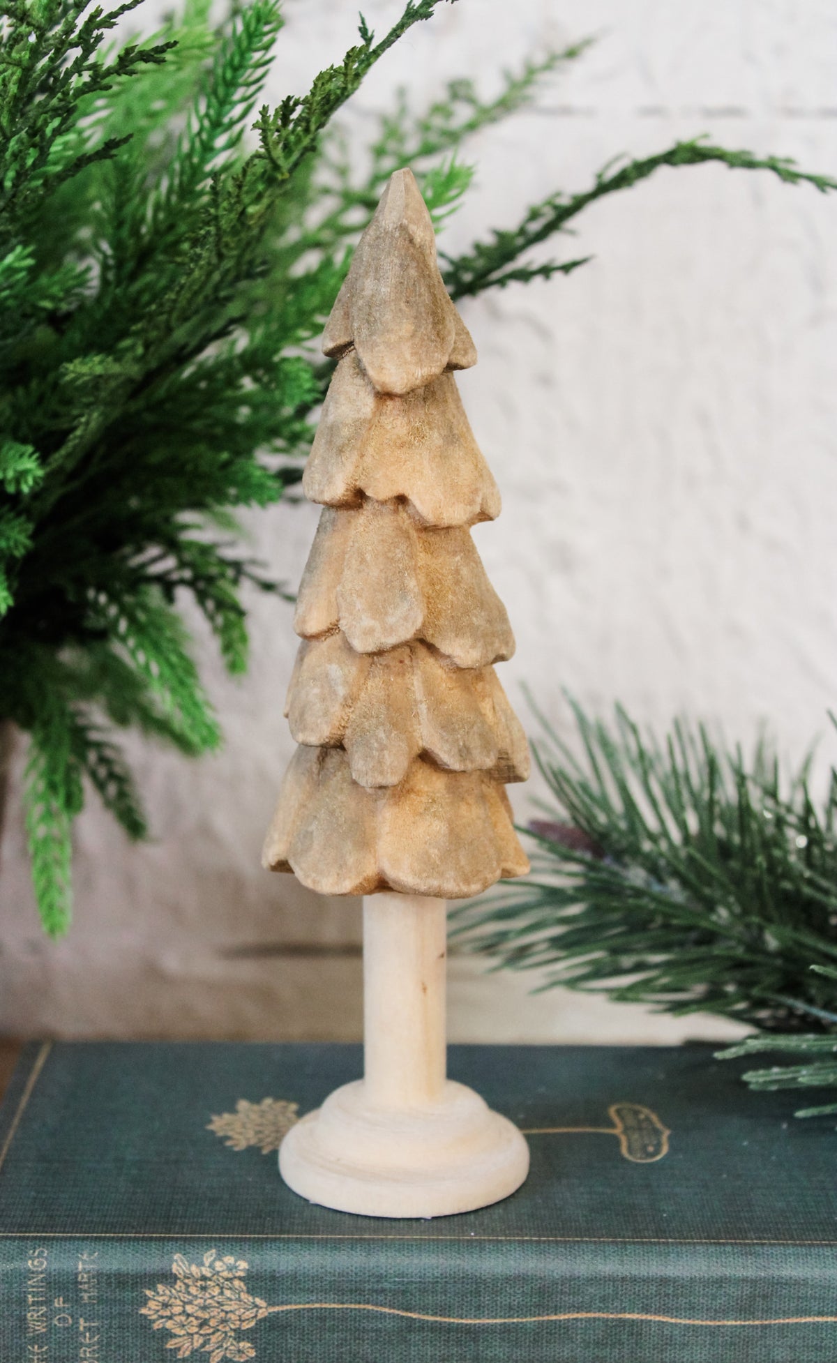 hand carved wooden minimalistic christmas trees neutral  for sale at the rustic barn in killingworth, CT