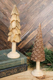 hand carved wooden minimalistic christmas trees neutral and brown for sale at the rustic barn in killingworth, CT