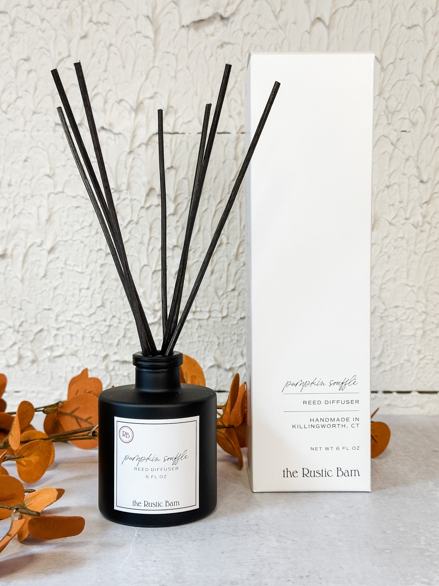 hand made pumpkin scented fall reed diffuser at the rustic barn in killingworth ct