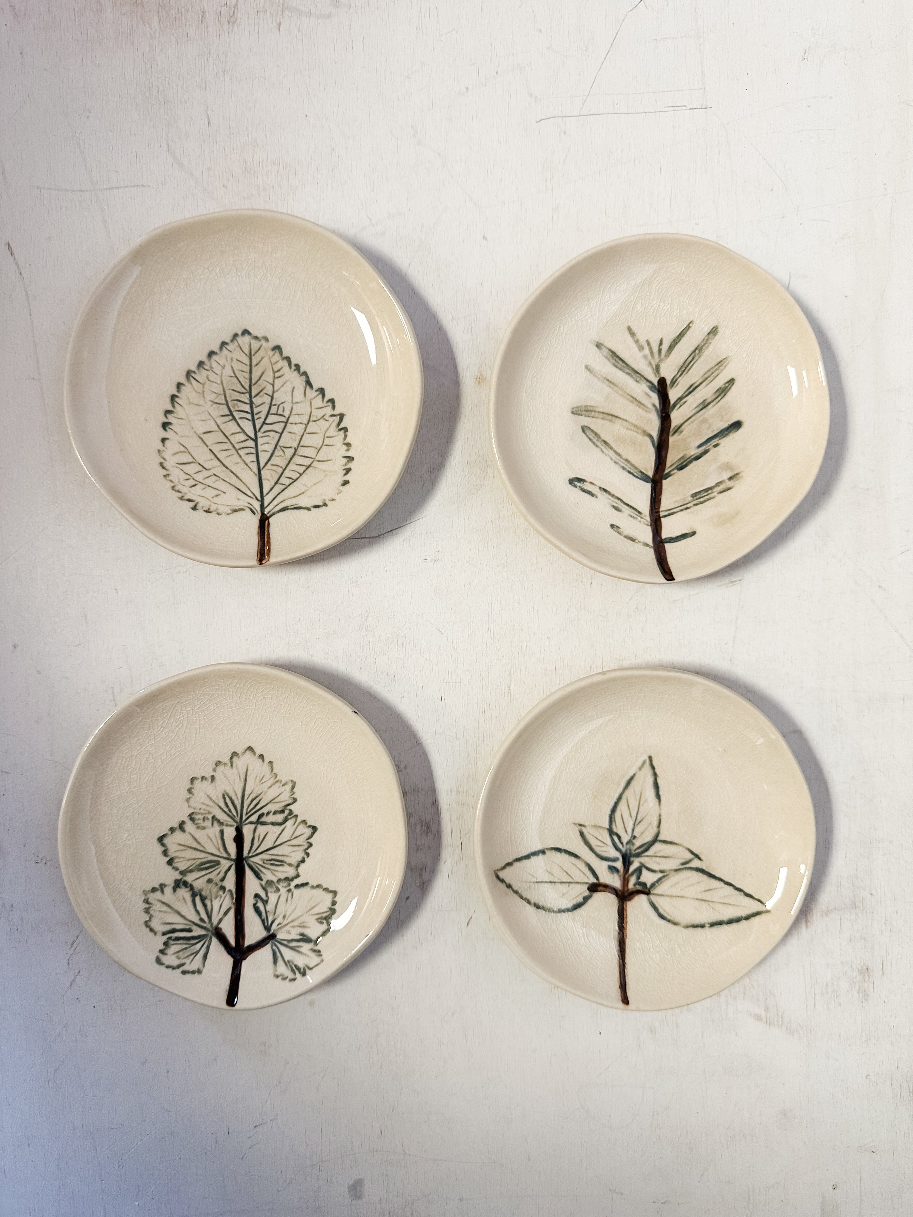 Hand-Painted Botanical Stoneware Dish at the Rustic Barn in Killingworth, CT