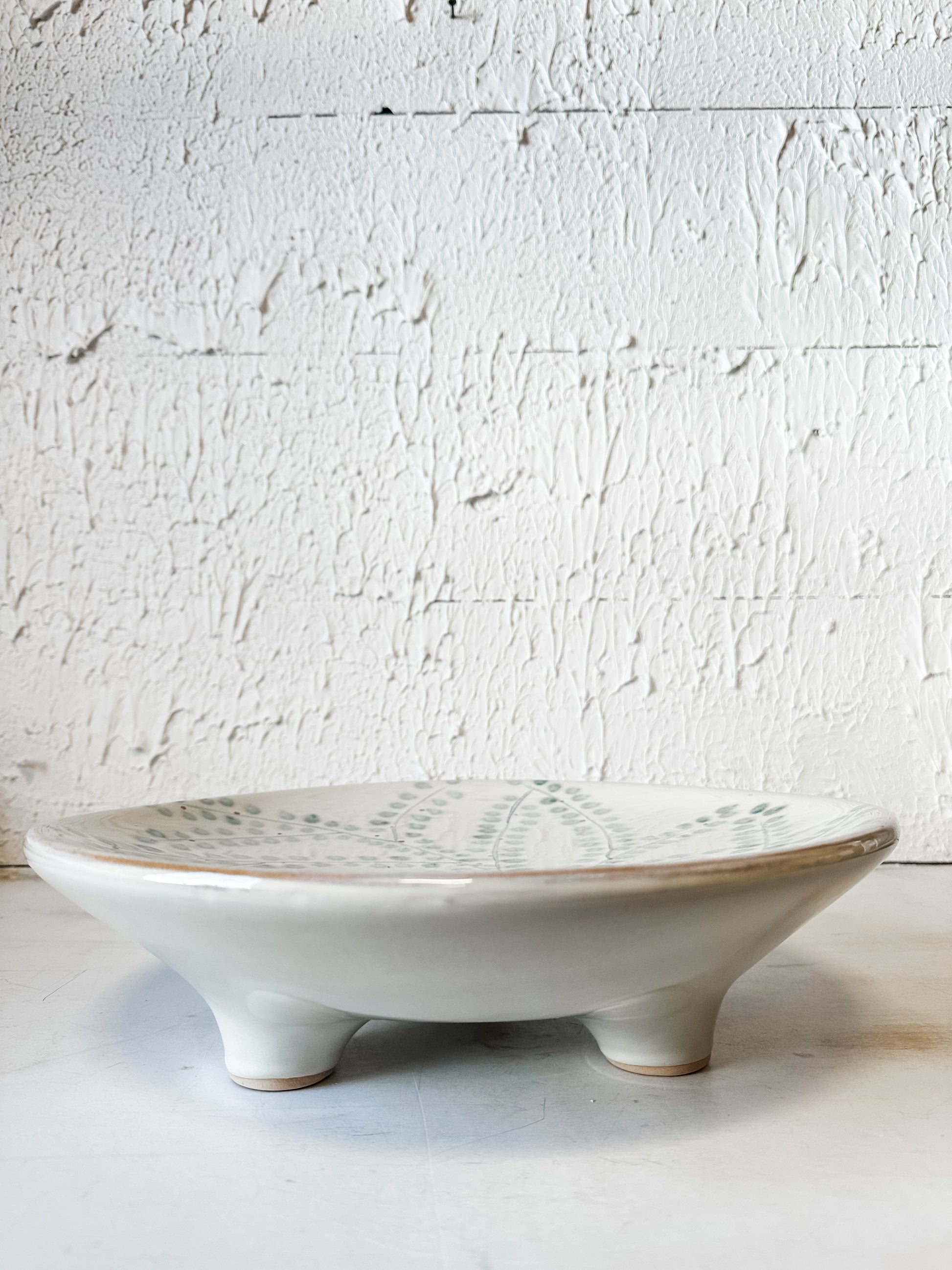 Hand-Painted Botanical Stoneware Footed Platter at the Rustic Barn in Killingworth, CT