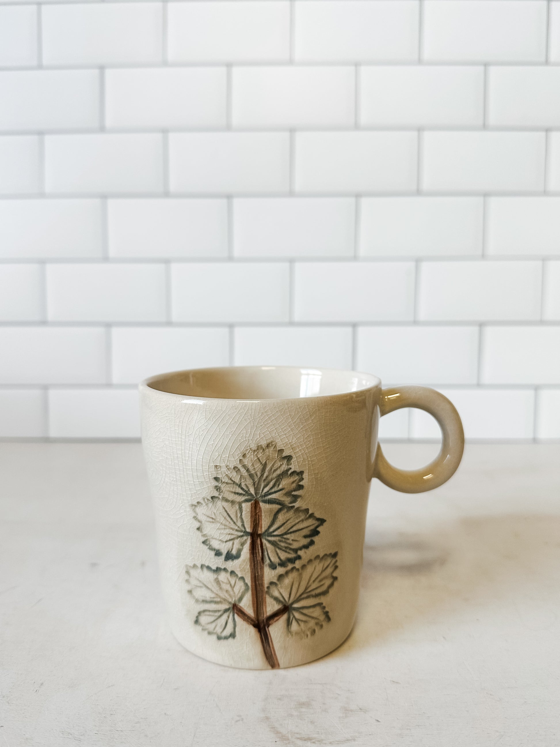 Hand-Painted Botanical Stoneware Mug at the Rustic Barn in Killingworth, CT