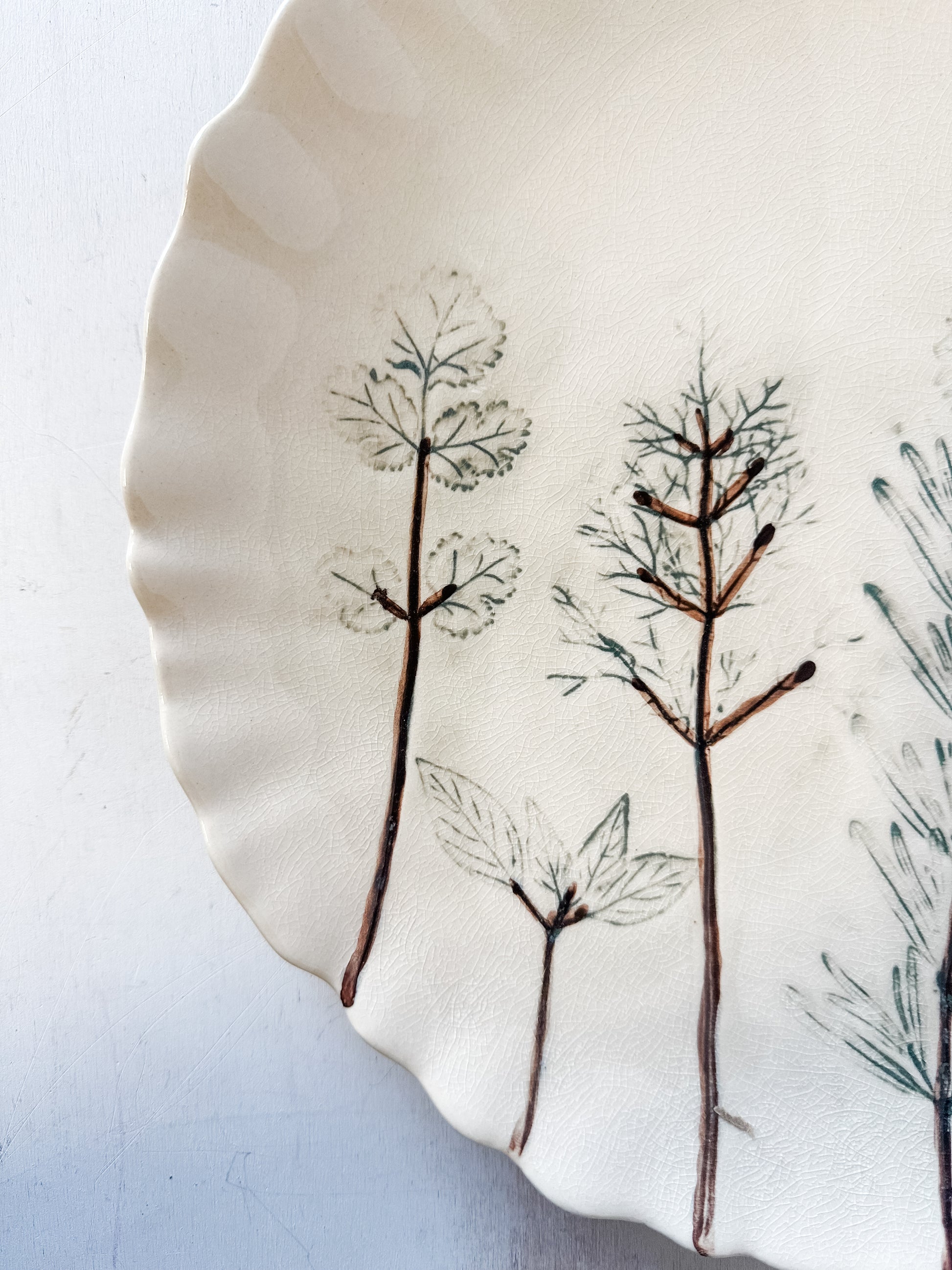 Hand-Painted Botanical Stoneware Plate at the Rustic Barn in Killingworth, CT