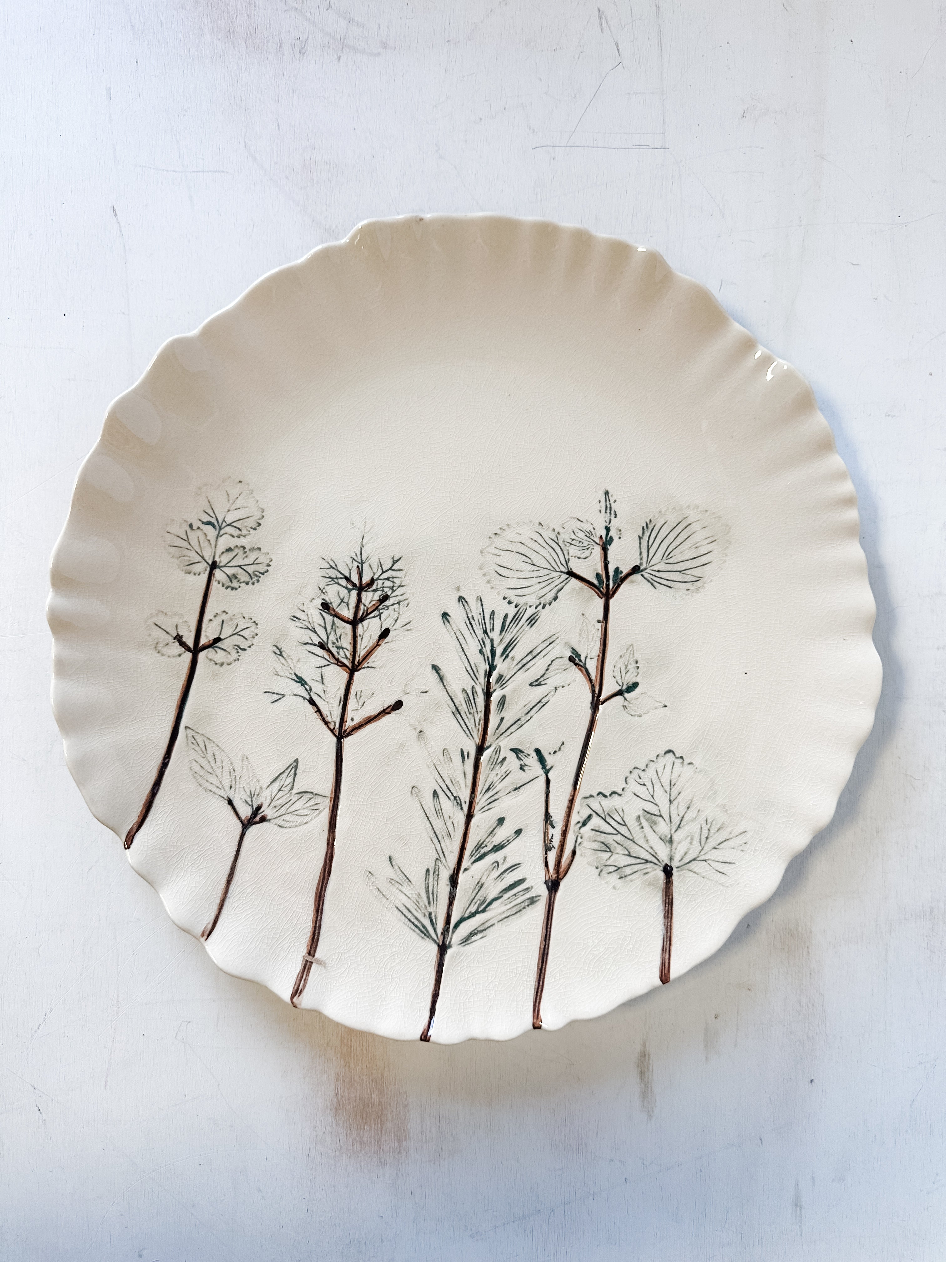 Hand-Painted Botanical Stoneware Plate at the Rustic Barn in Killingworth, CT