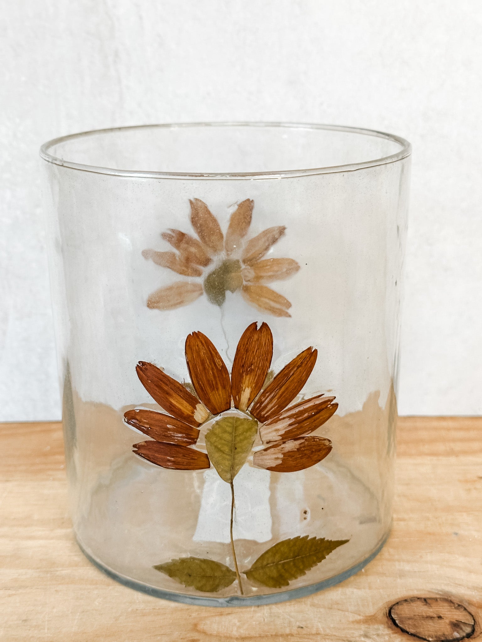 hand painted daisy recycled glass tealight holder at the rustic barn in killingworth ct