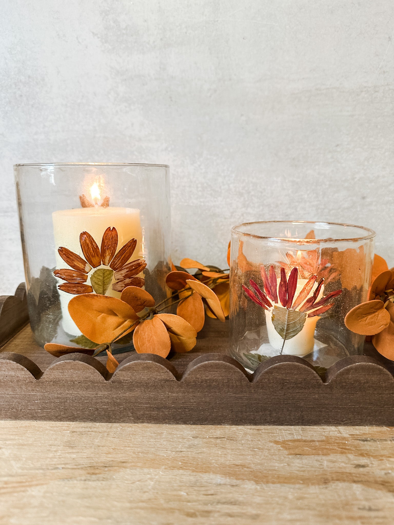 hand painted daisy recycled glass tealight holder at the rustic barn in killingworth ct