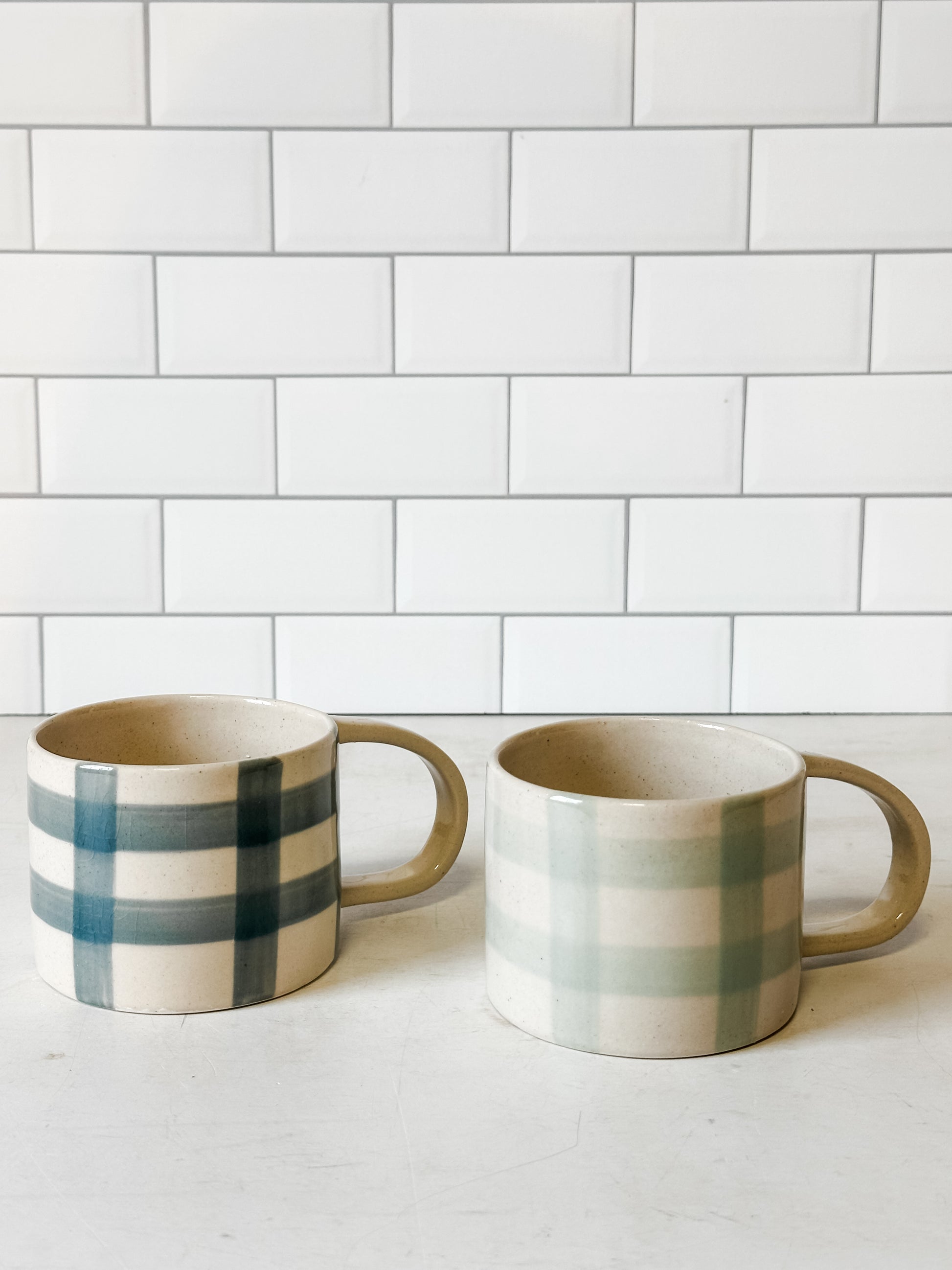 hand-painted grid stoneware mug at the Rustic Barn in Killingworth, CT