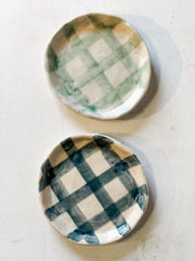 hand-painted grid stoneware side plate at the Rustic Barn in Killingworth, CT