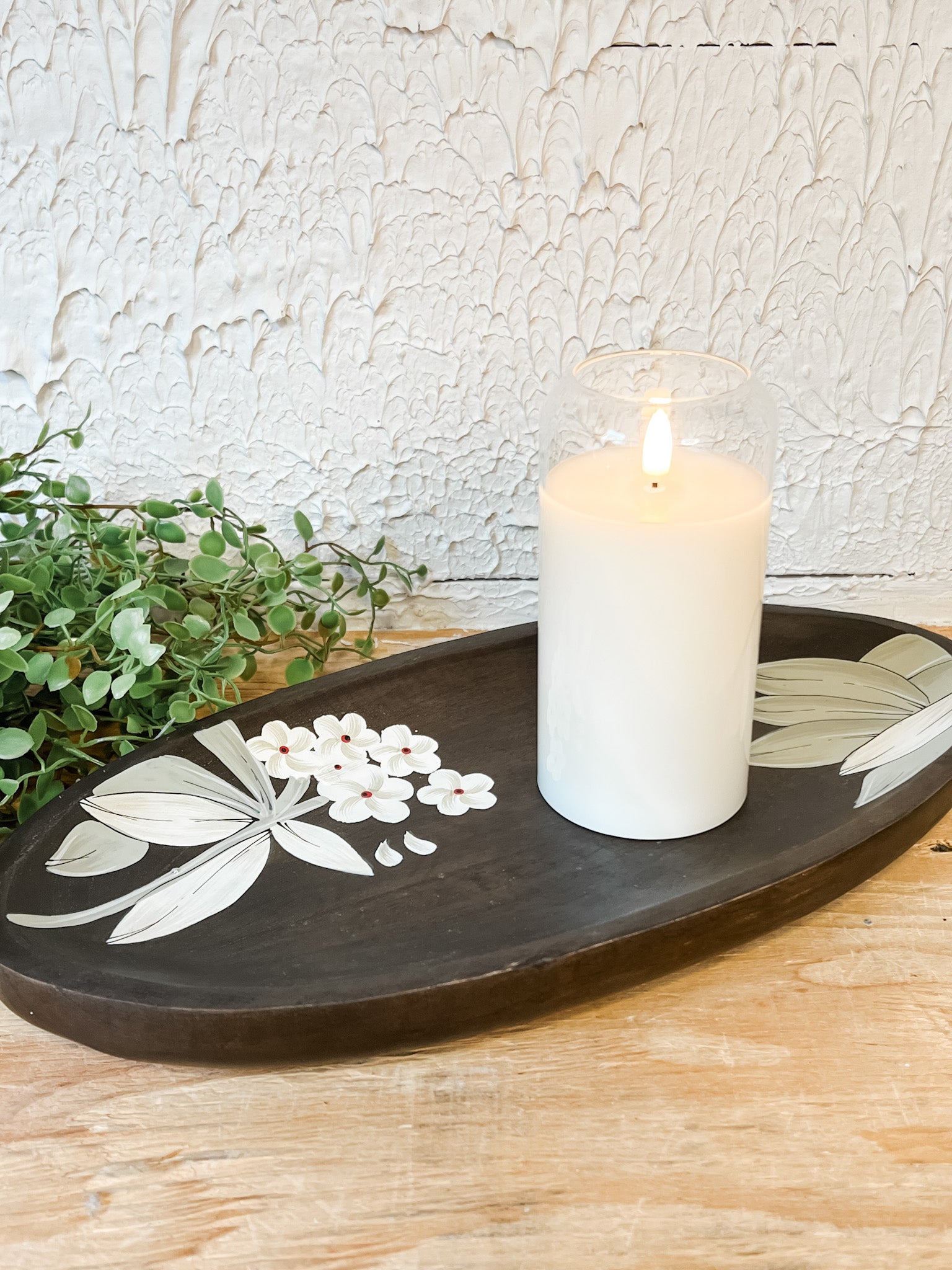 hand painted oval wood floral trays at the rustic barn in killingworth ct