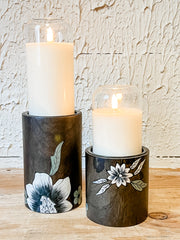 hand painted wood floral candle holders at the rustic barn in Killingworth ct