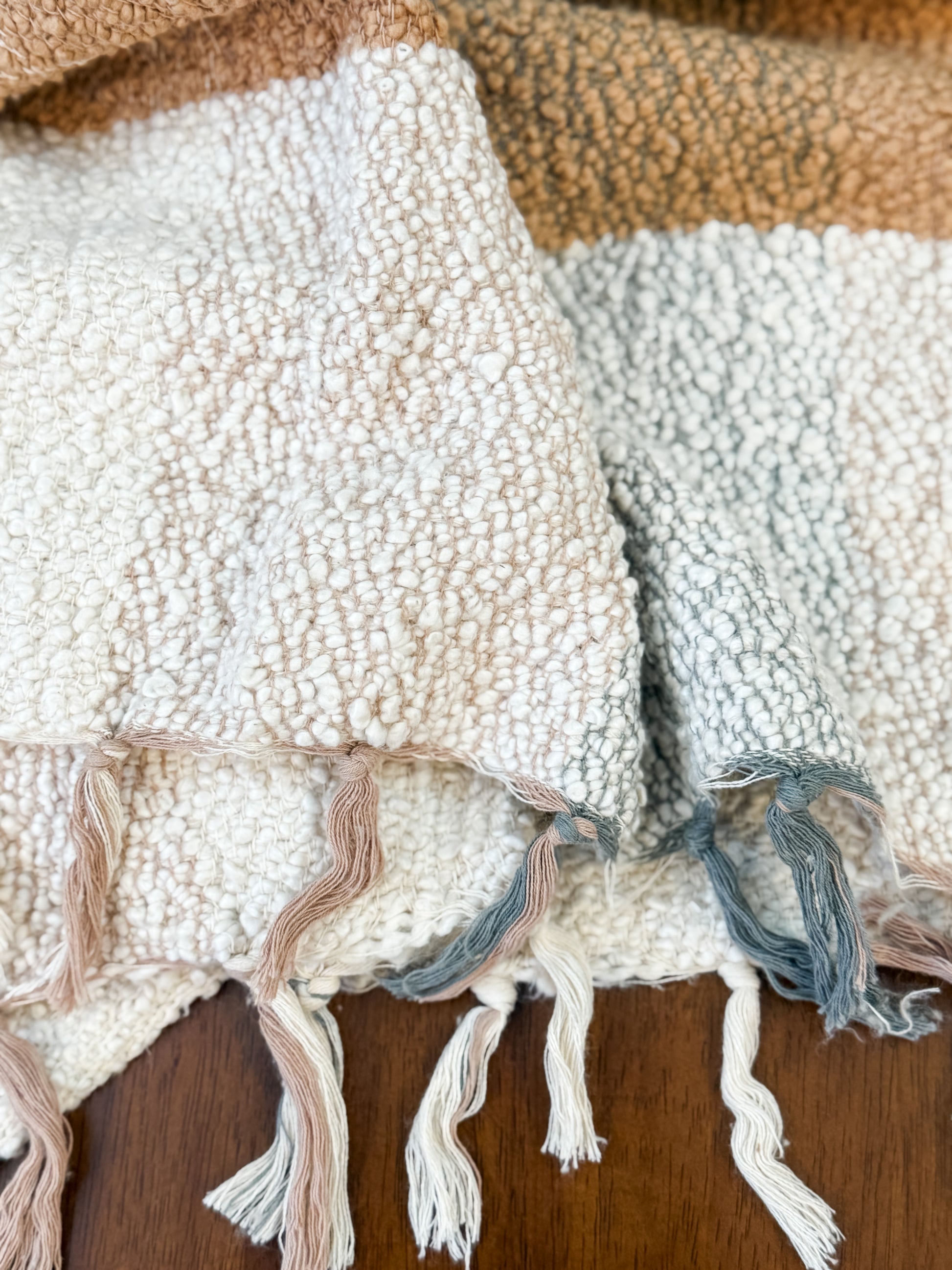 Hand-Woven Cotton Slub Striped Throw with Fringe at the Rustic Barn in Killingworth, CT