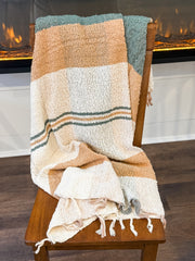 Hand-Woven Cotton Slub Striped Throw with Fringe at the Rustic Barn in Killingworth, CT