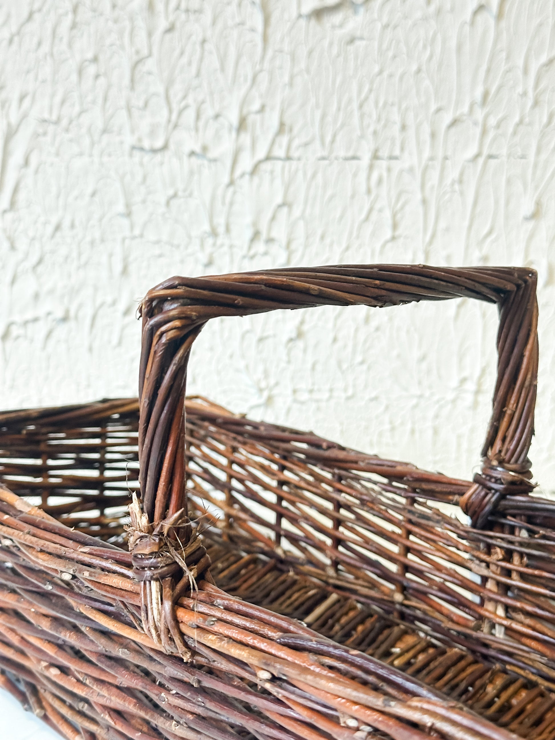 Artisan Hand-Woven Natural Reed Storage Basket with Handle at the Rustic Barn in Killingworth, CT