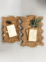 hand woven scalloped rattan trays at the rustic barn in killingworth ct