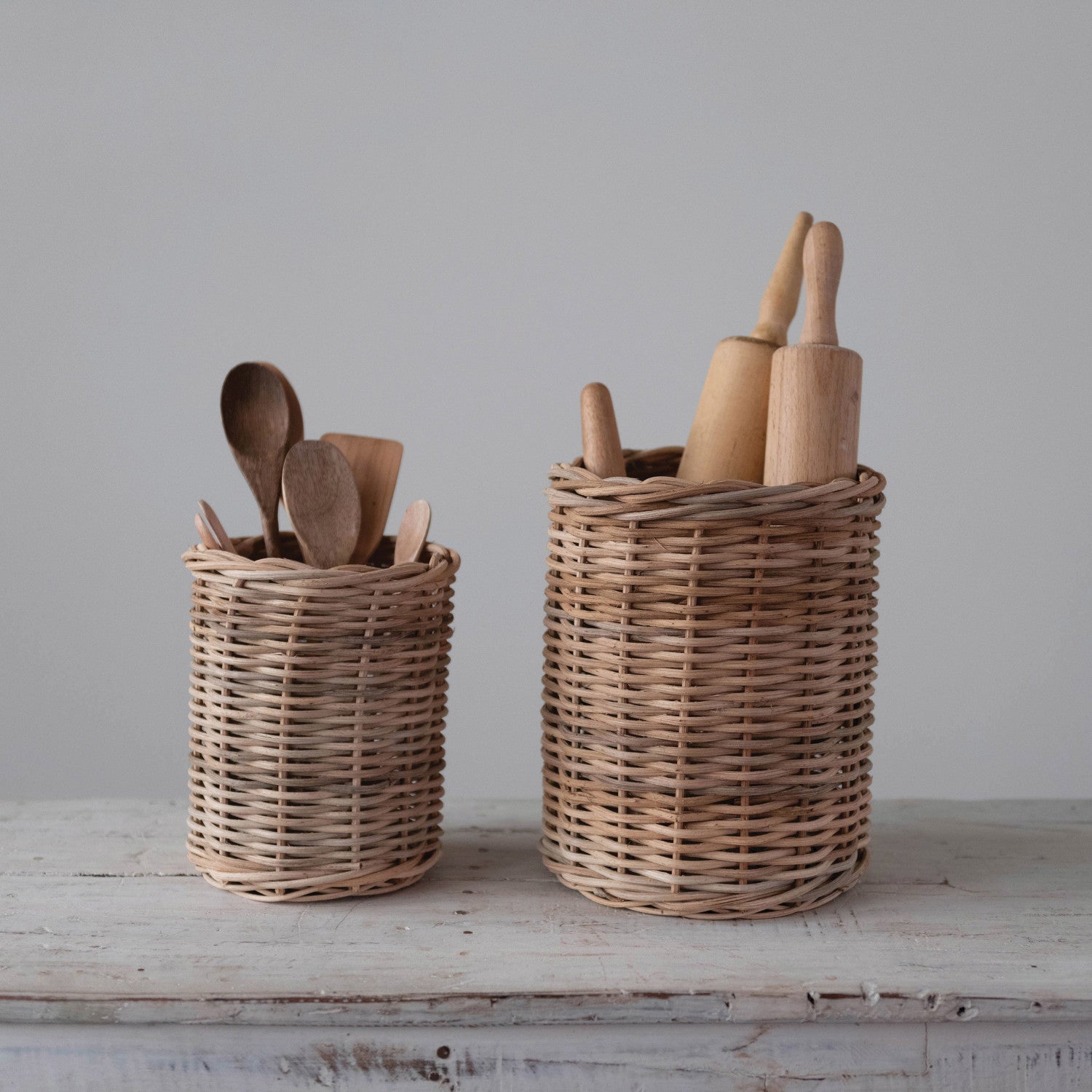 Hand-Woven Round Wicker Basket