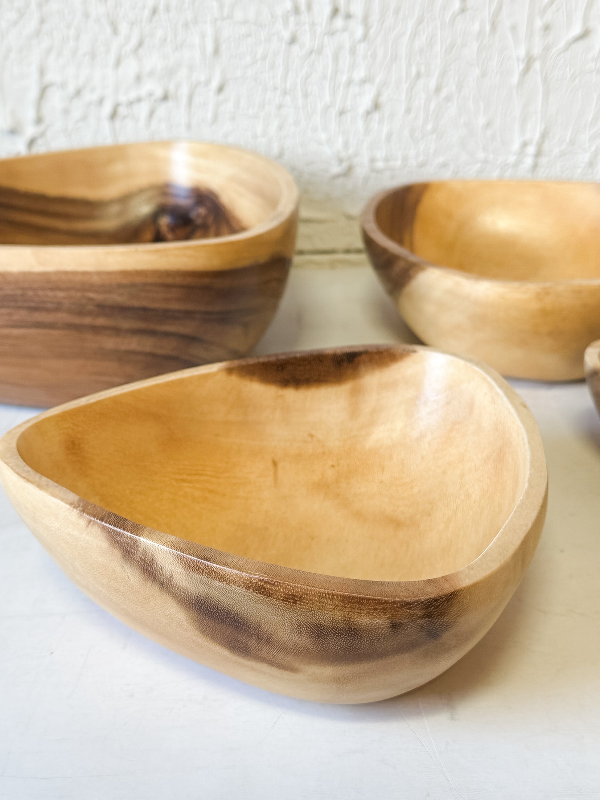 hand-crafted acacia wood nesting bowls in 4 sizes at the rustic barn in killingworth ct
