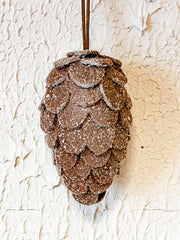 handcrafted felt brown pinecone ornament at the rustic barn in killingworth ct