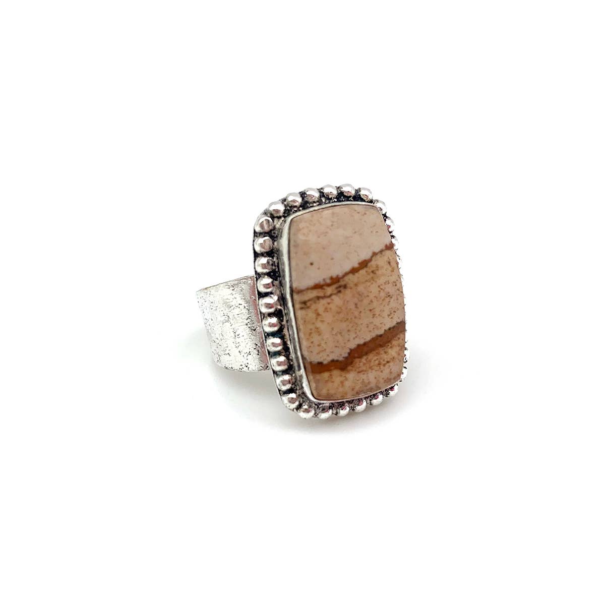 Kashi Handcrafted Picture Jasper Ring – Adjustable Silver Artisan Jewelry