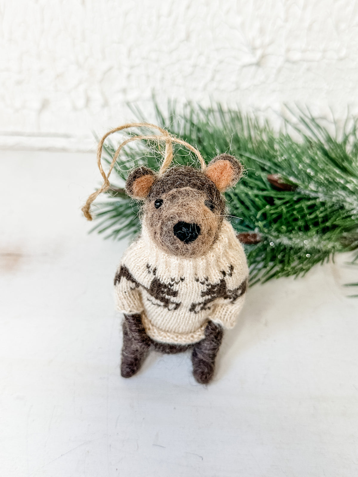 handcrafted wool felt christmas ornament animals for sale at The Rustic Barn in Killingworth, CT bear