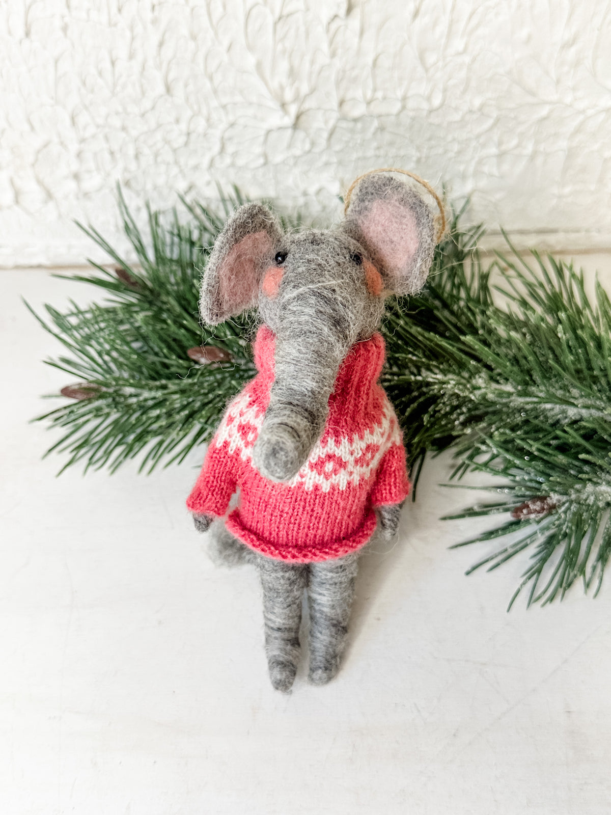 handcrafted wool felt christmas ornament animals for sale at The Rustic Barn in Killingworth, CT elephant