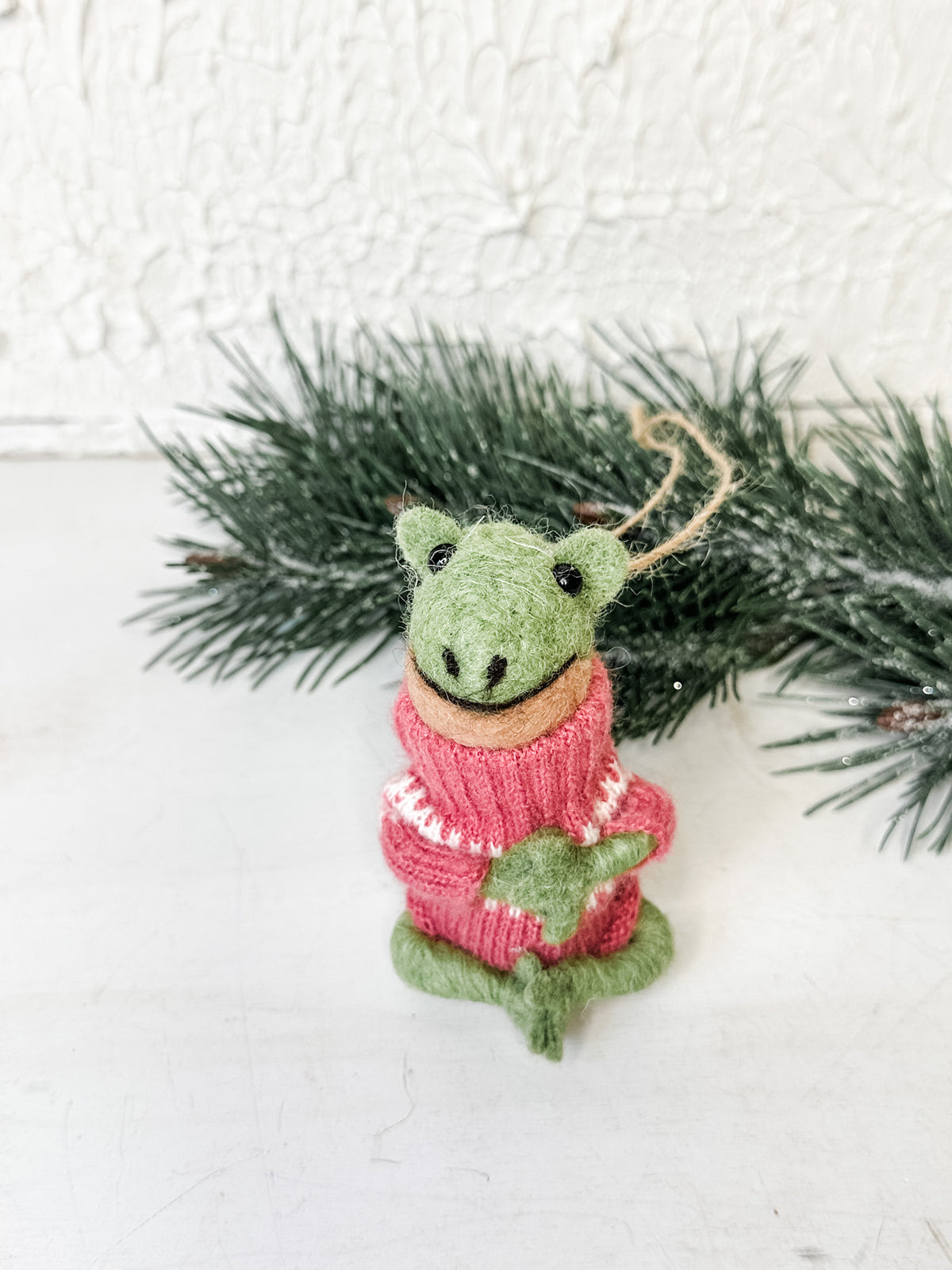 handcrafted wool felt christmas ornament animals for sale at The Rustic Barn in Killingworth, CT frog