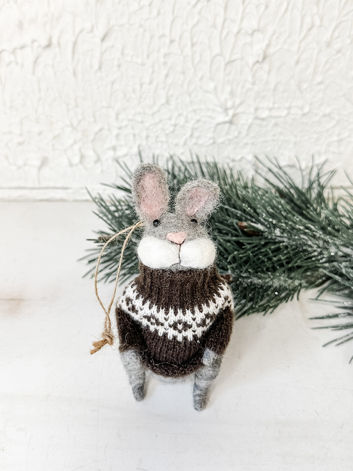 handcrafted wool felt christmas ornament animals for sale at The Rustic Barn in Killingworth, CT rabbit