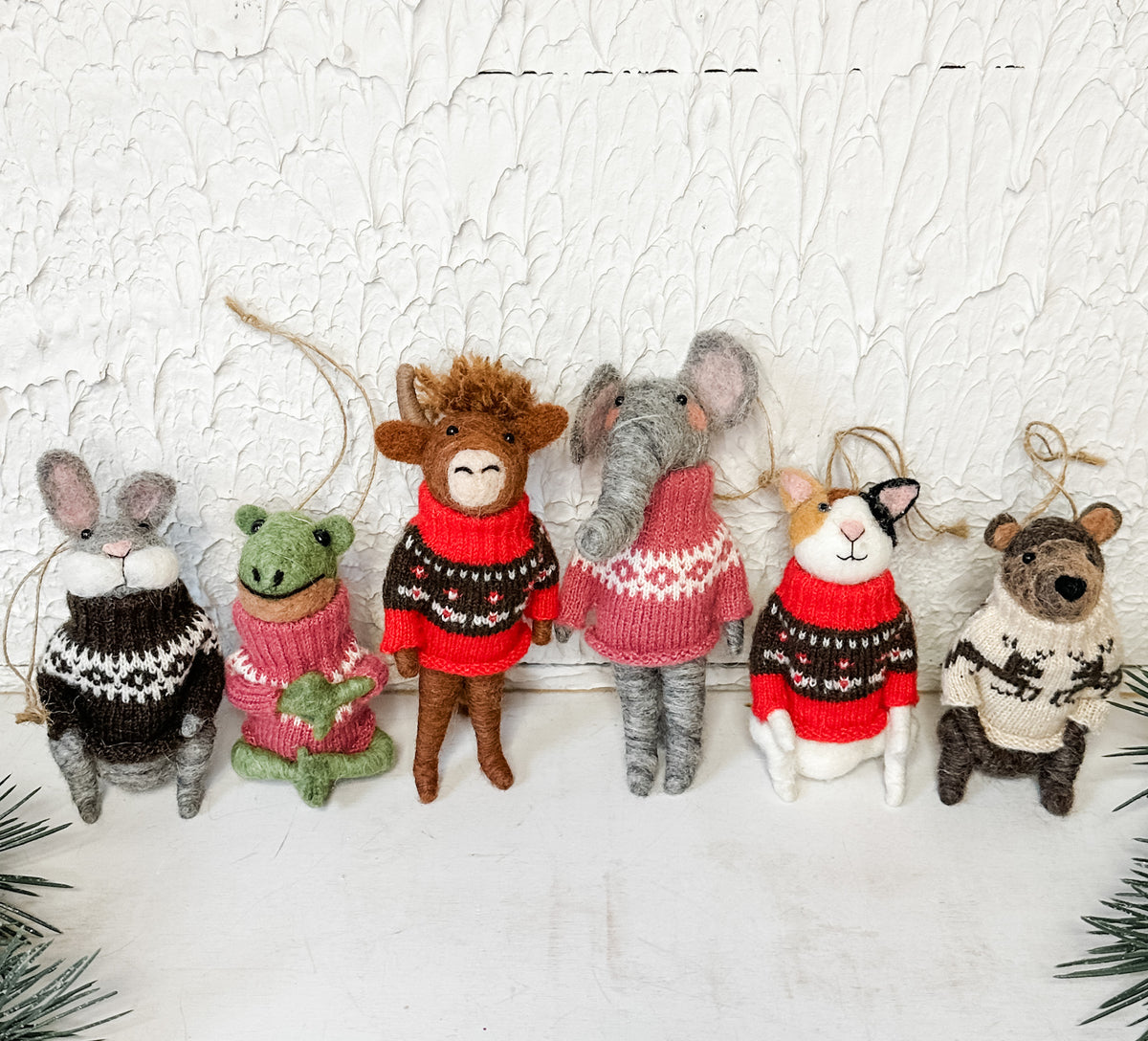 handcrafted wool felt christmas ornament animals for sale at The Rustic Barn in Killingworth, CT