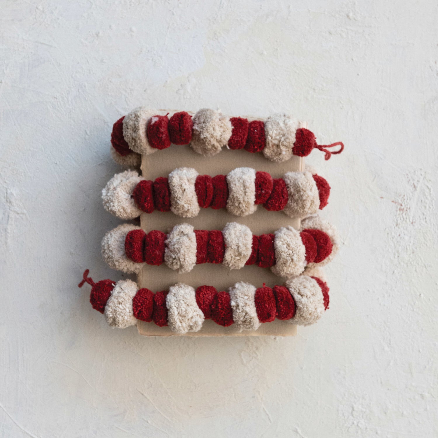 Handmade Cotton Pom Pom Red & Cream Garland