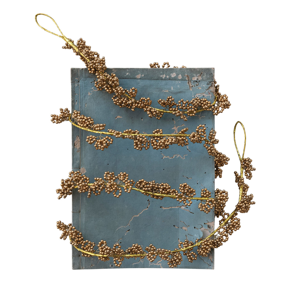 handmade metal beaded gold garland at the rustic barn in killingworth ct