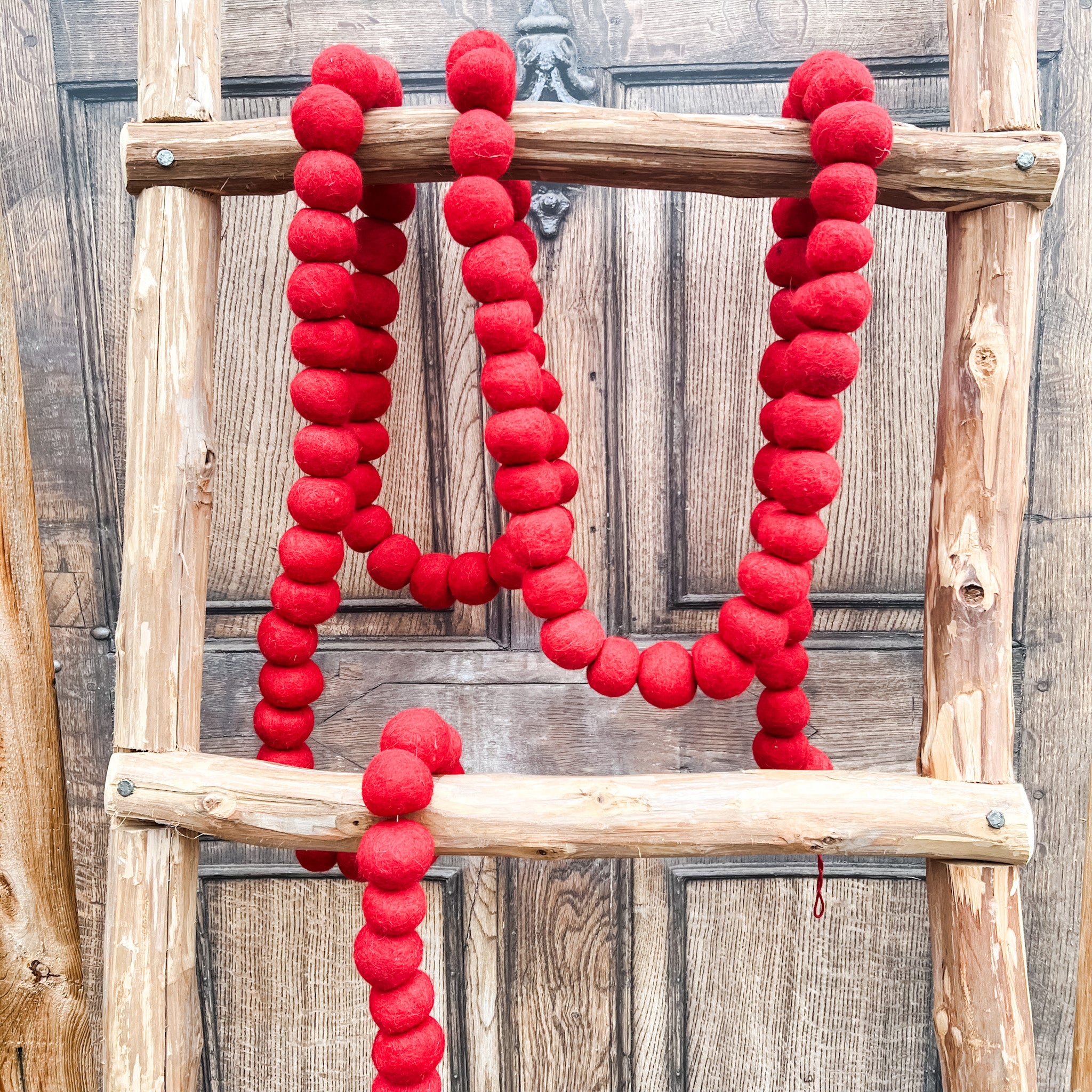 Handmade Wool Felt Ball Garland, Red