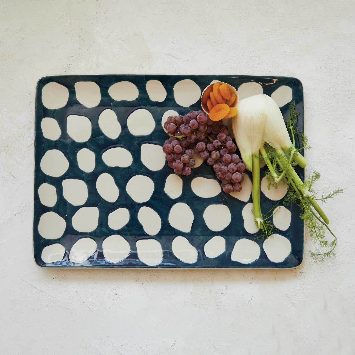 Hand-Painted Blue Stoneware Platter