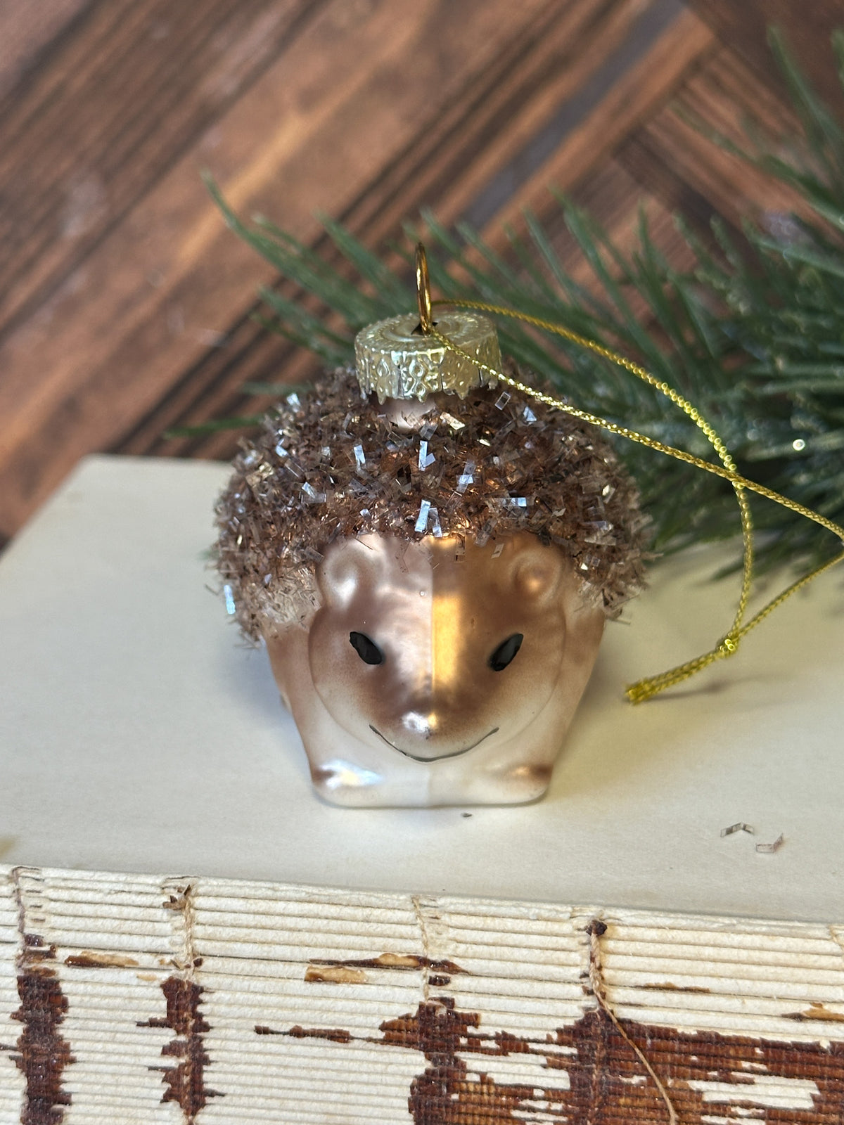 hedgehog glass sparkley christmas ornament at the rustic barn in killingworth ct