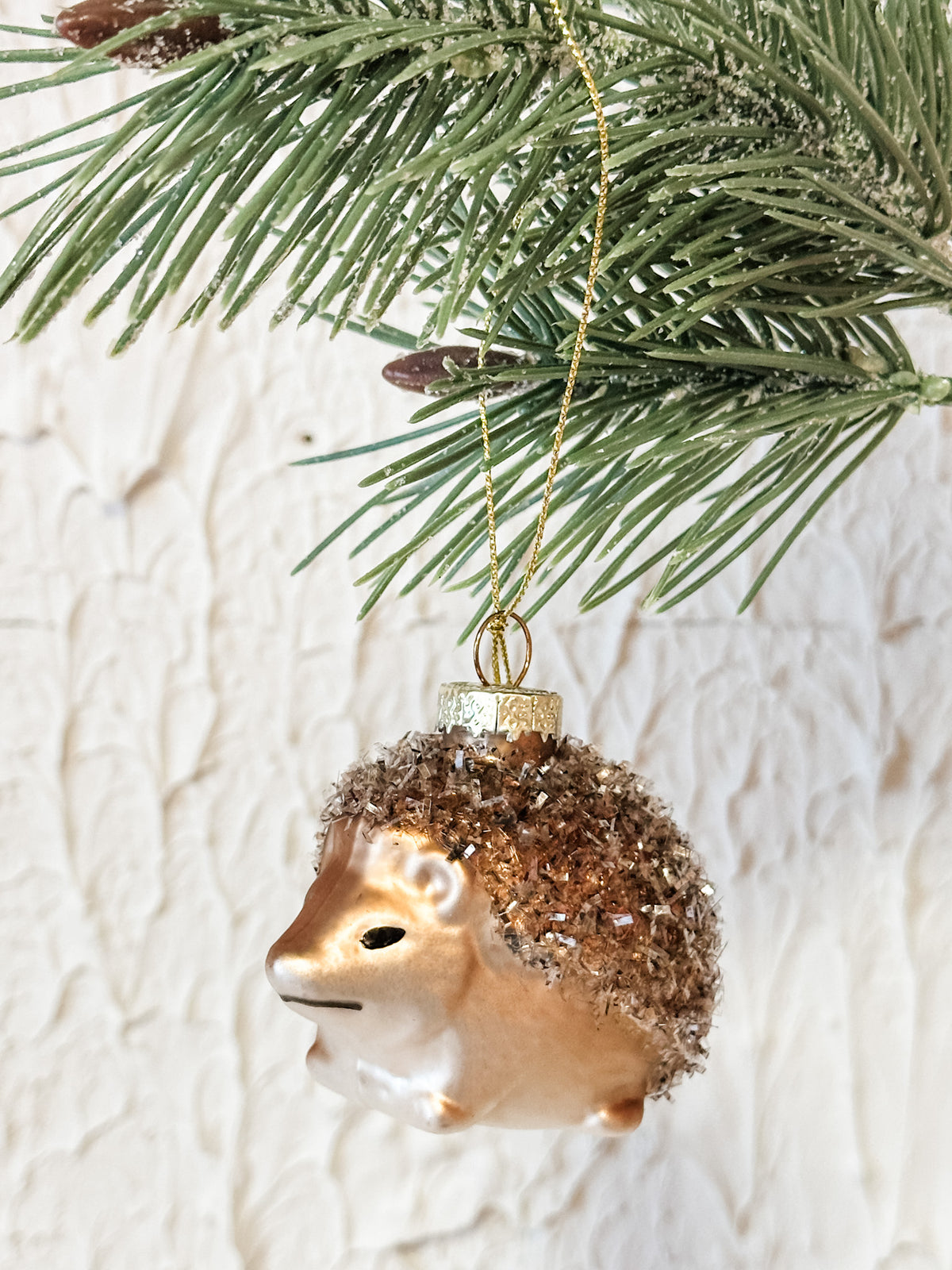 hedgehog glass sparkley christmas ornament at the rustic barn in killingworth ct