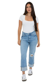 high rise cuffed straight leg jeans at the rustic barn in killingworth ct