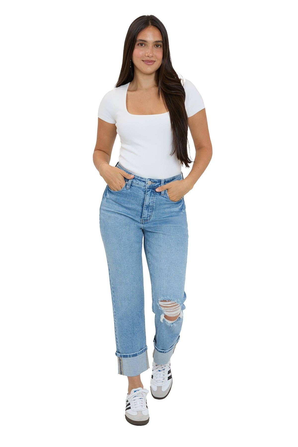 high rise cuffed straight leg jeans at the rustic barn in killingworth ct