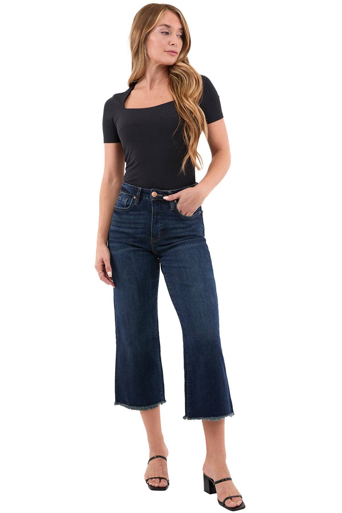 high rise wide leg cropped frayed jeans at the rustic barn in killingworth ct