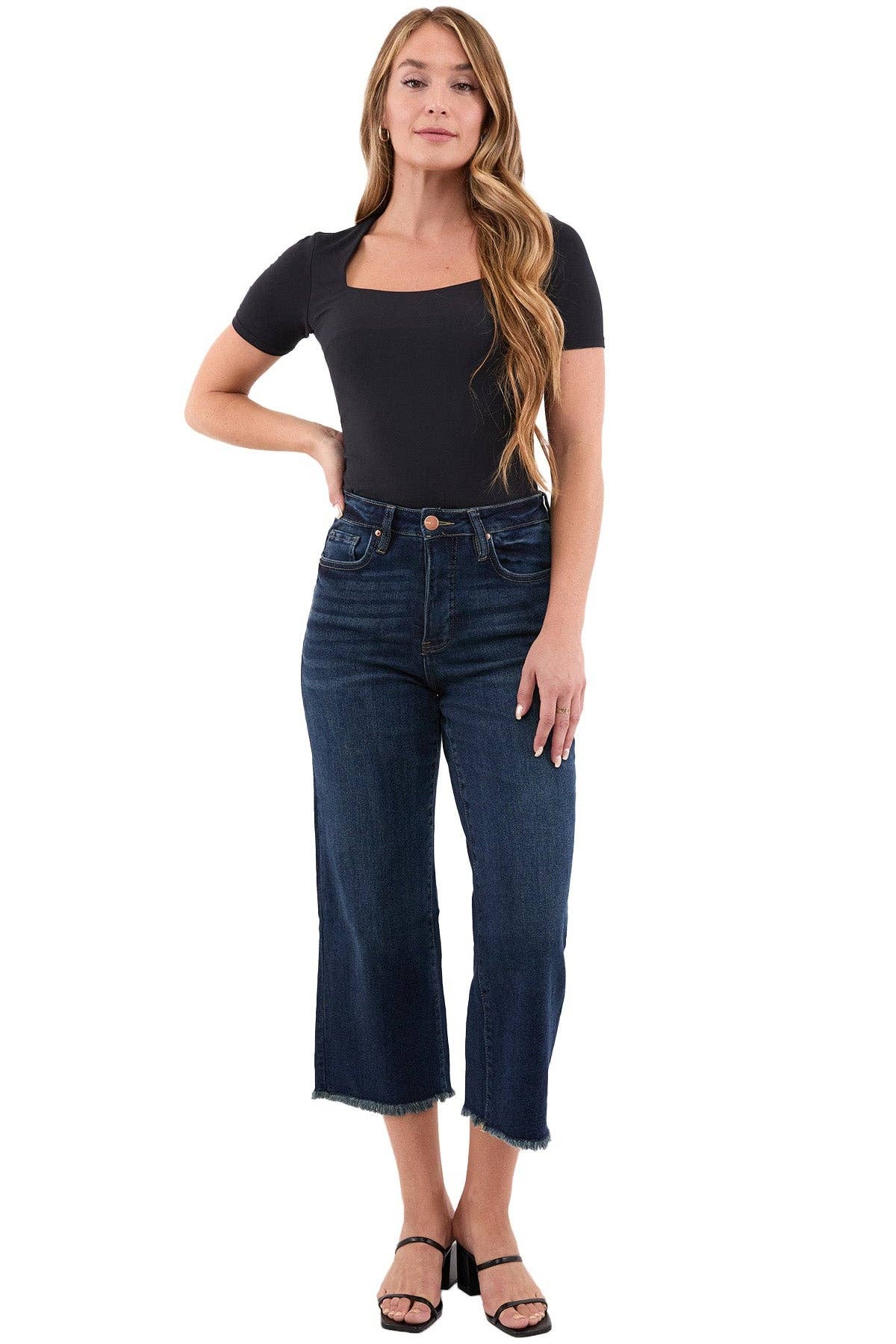 high rise wide leg cropped frayed jeans at the rustic barn in killingworth ct