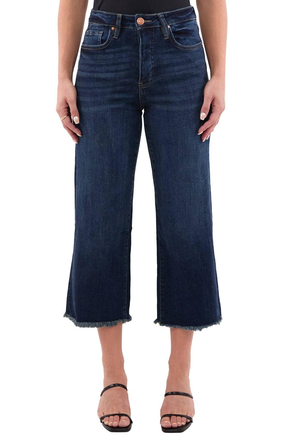 high rise wide leg cropped frayed jeans at the rustic barn in killingworth ct
