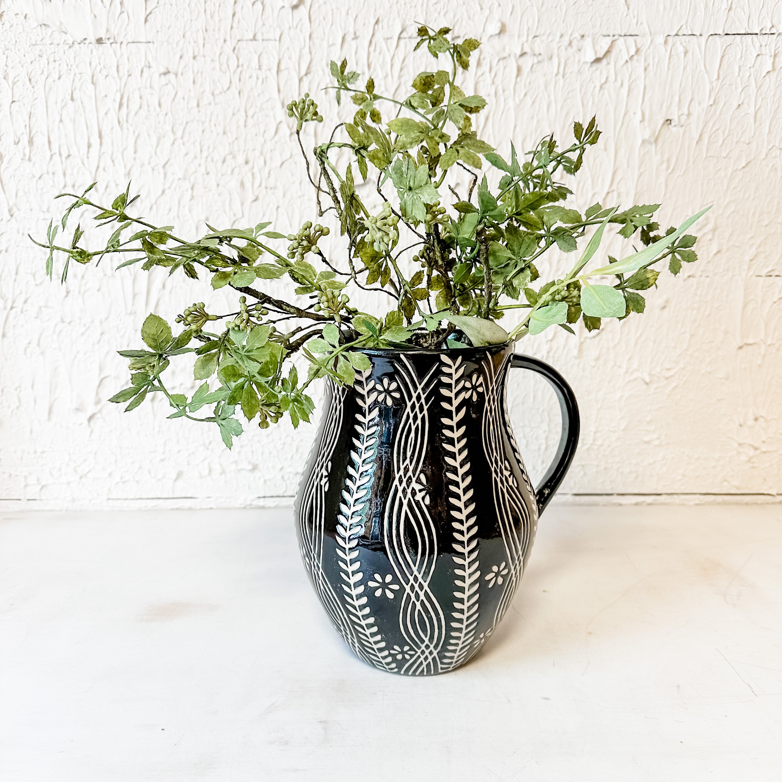 black floral stonewar pitcher the rustic barn ct